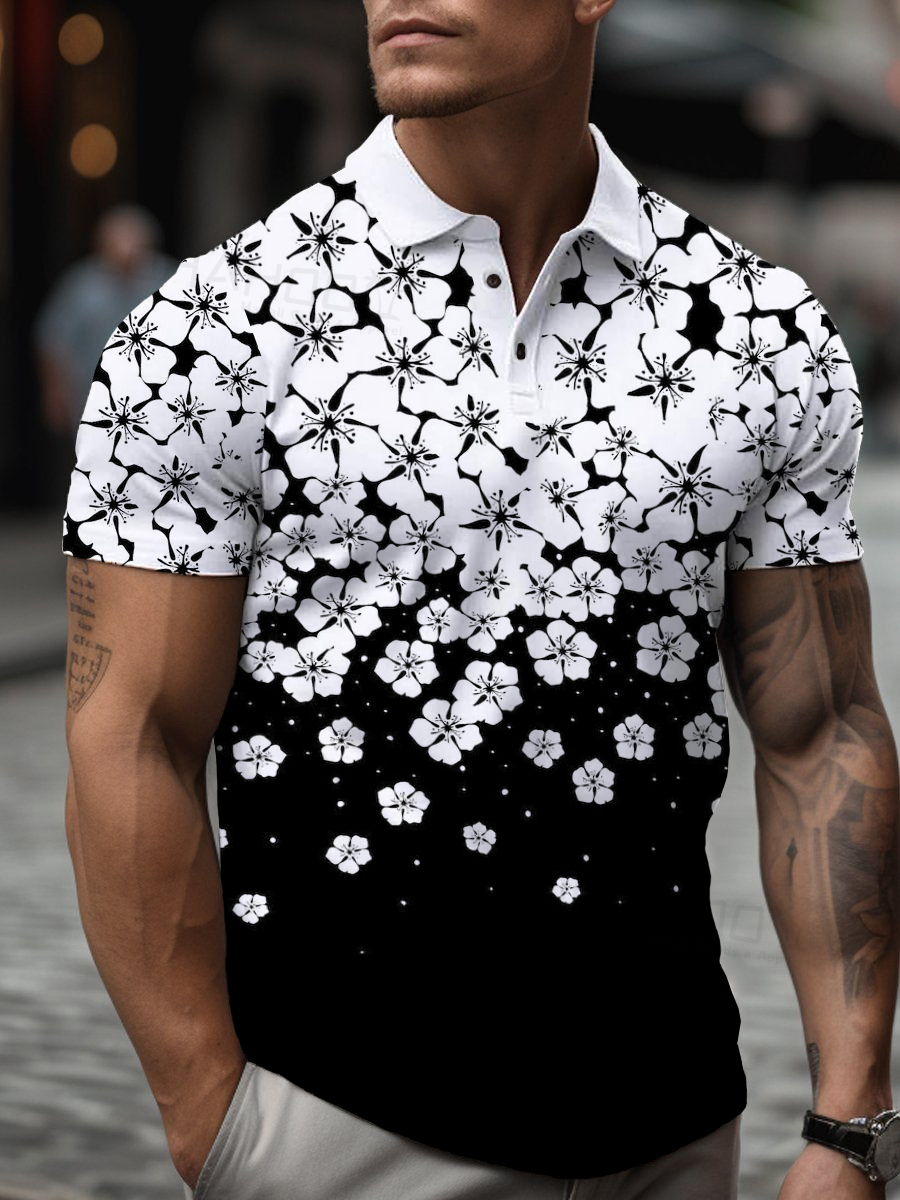 Men's Polo Shirt Floral Art Print Casual Short-Sleeved Golf Shirt