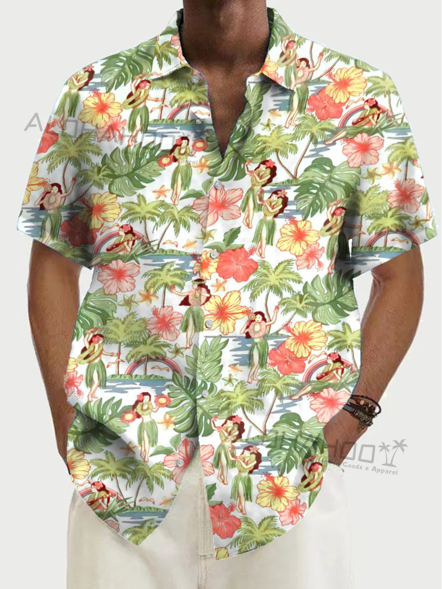 Men's Hawaiian Shirts Hula Girls Print Aloha Shirts