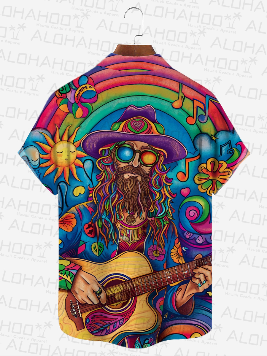 Alohahoo X Artist  Multicolor Hippie Print Short Sleeve Shirt