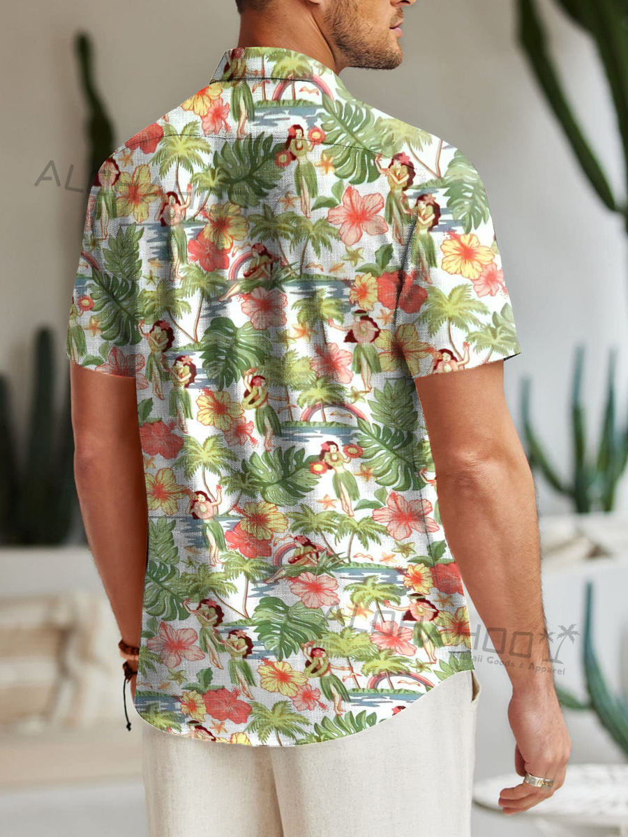 Men's Hawaiian Shirts Hula Girls Print Aloha Shirts