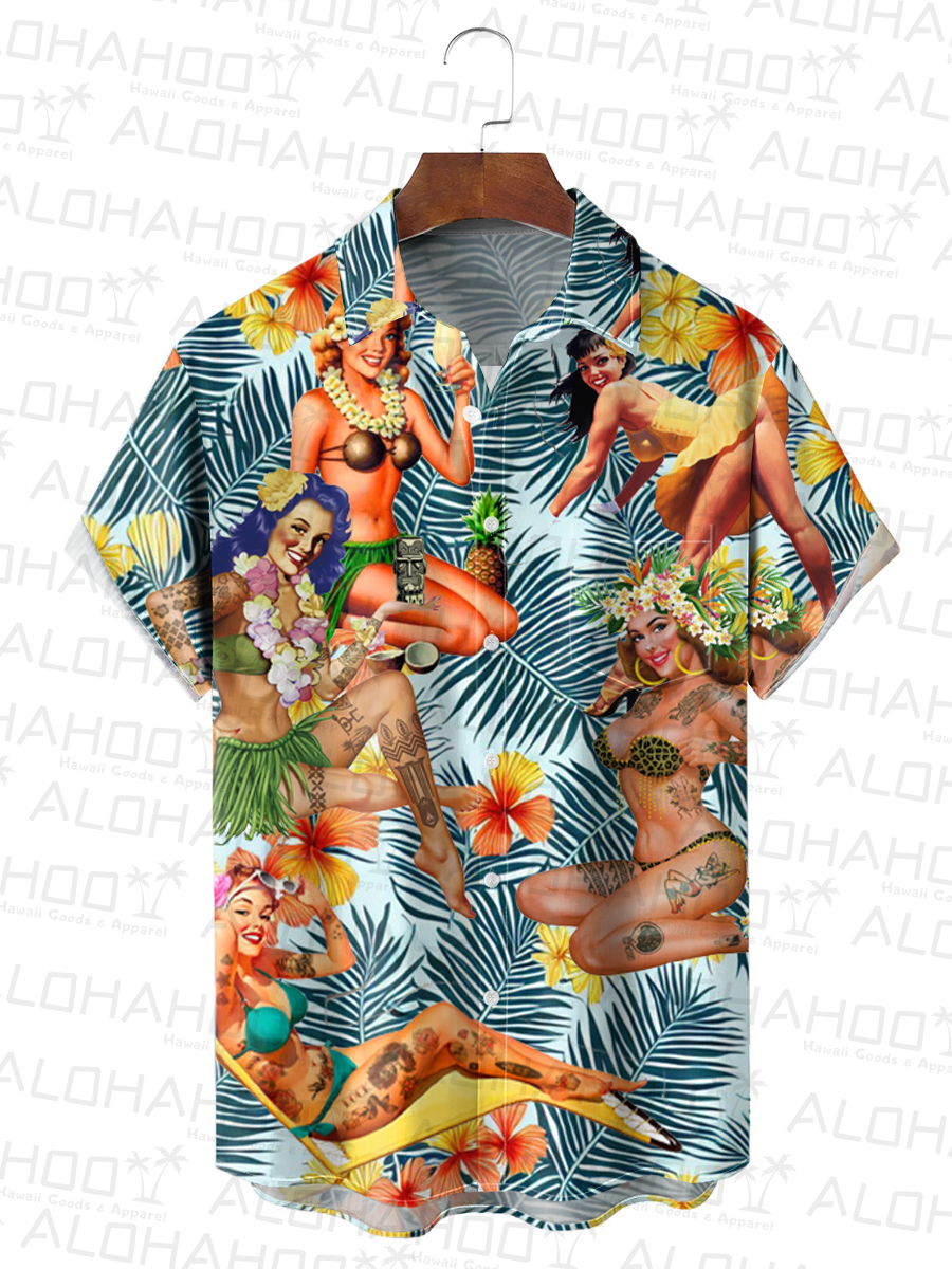 Men's Hawaiian Shirt Hula Girls Print Aloha Shirt