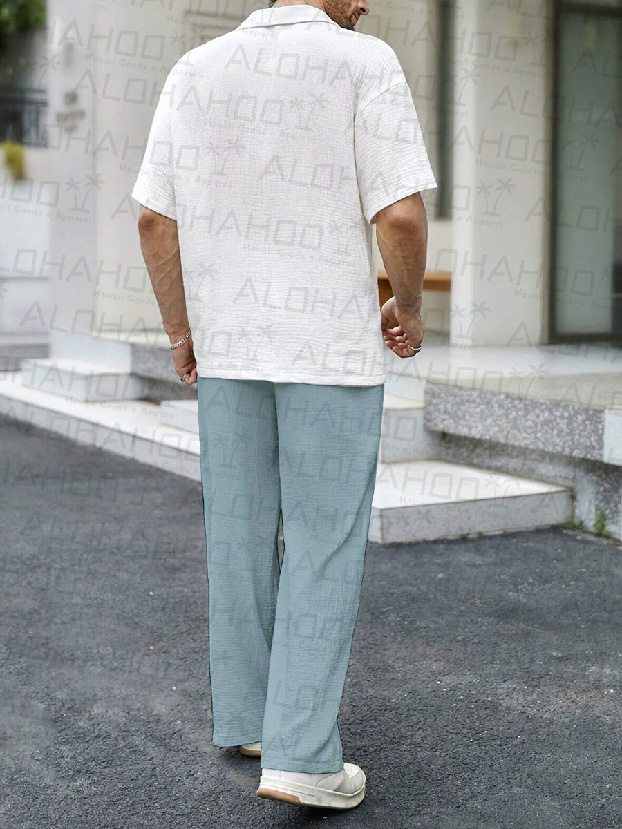 Men's Sets Casual Button Down Wrinkle Free Seersucker Two-Piece Shirt