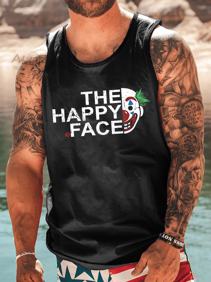 Men's Tank Top Fun Happy Face Clown Print Cozy Sleeveless T-Shirt