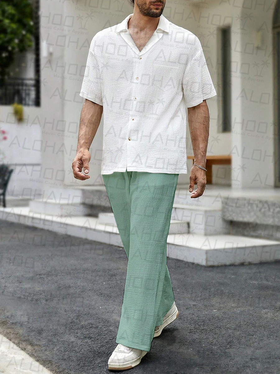 Men's Sets Casual Button Down Wrinkle Free Seersucker Two-Piece Shirt