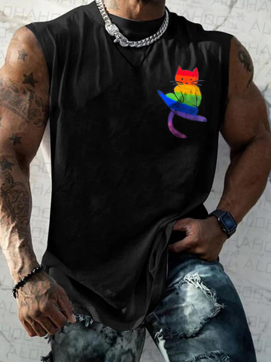 Men's Tank Top Pride Cat Art Print Crew Neck Tank T-Shirt