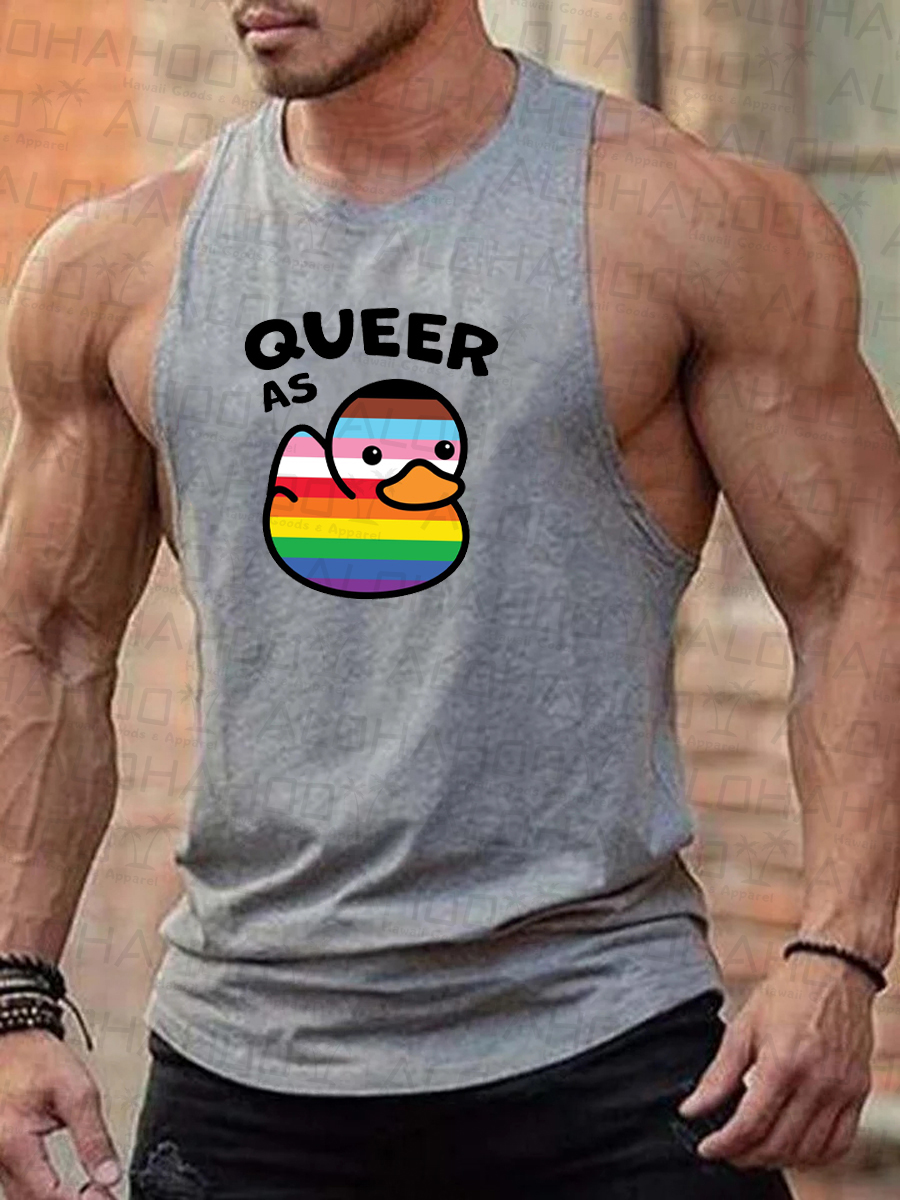 Men's T-Shirt Muscle Man Rainbow Queer As Duck Top Sleeveless T-Shirt