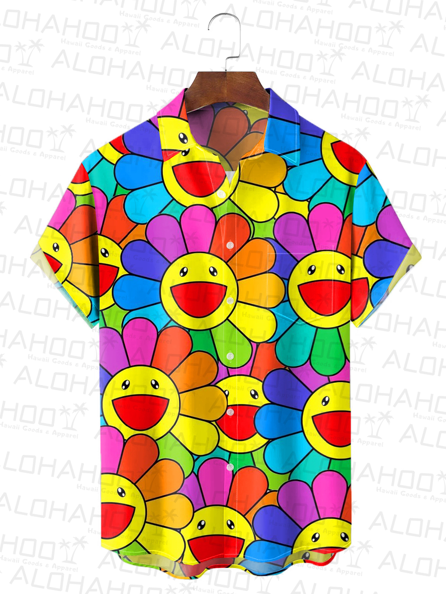 Men's Hawaiian Shirt Colorful Flowers Print Beach Easy Care Short Sleeve Shirt