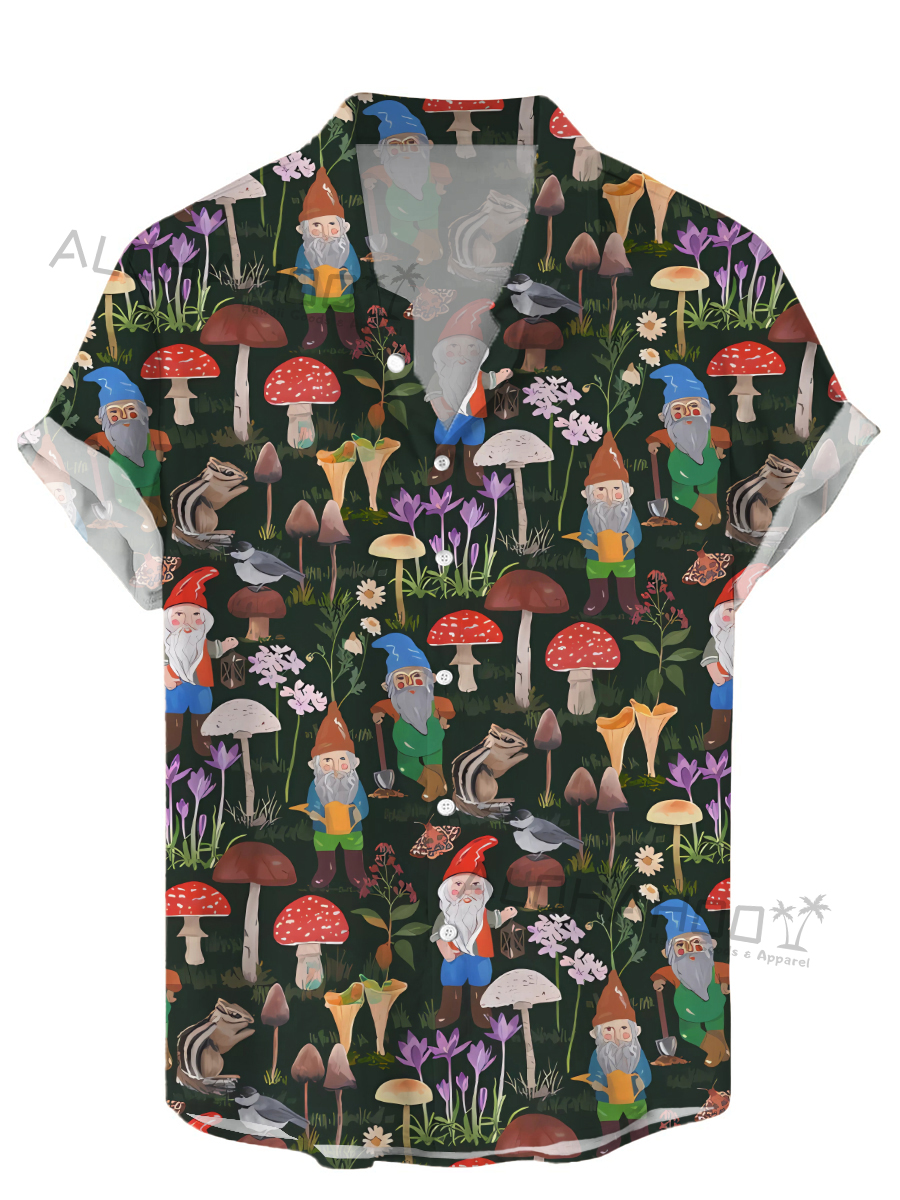 Men's Hawaiian Cartoon Mushroom Pattern Shirts Aloha Shirts