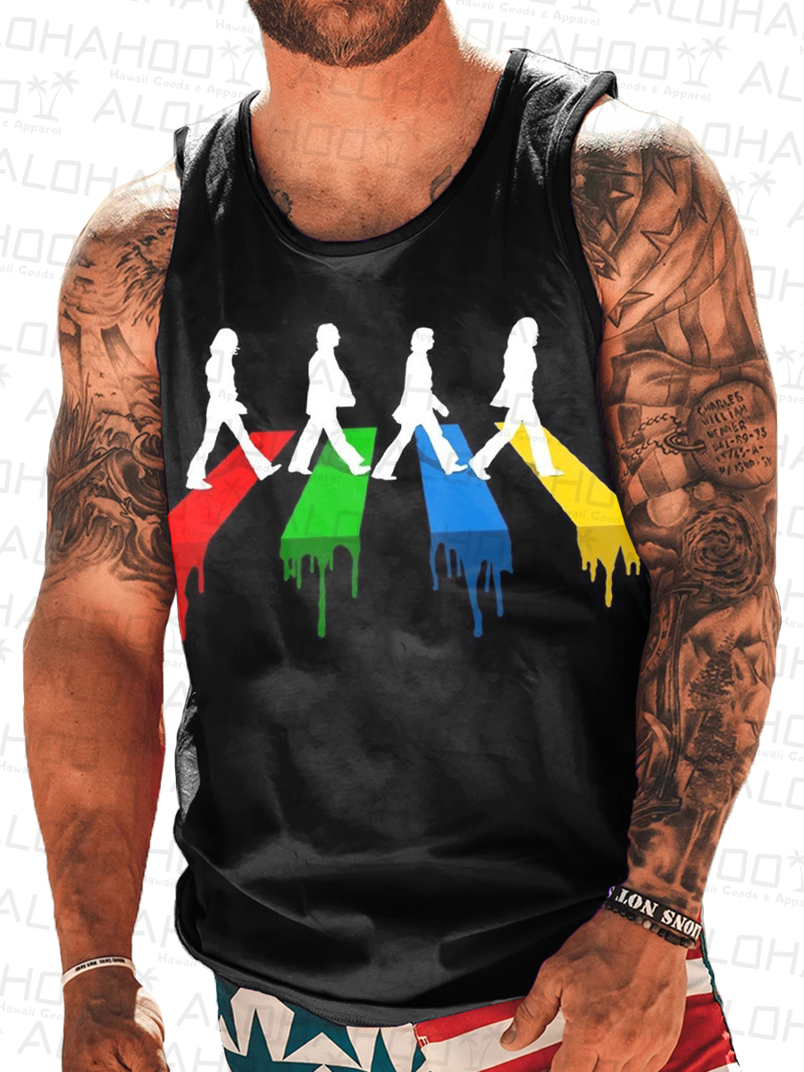 The Beatles Print Crew Neck Tank Top Muscle Tee