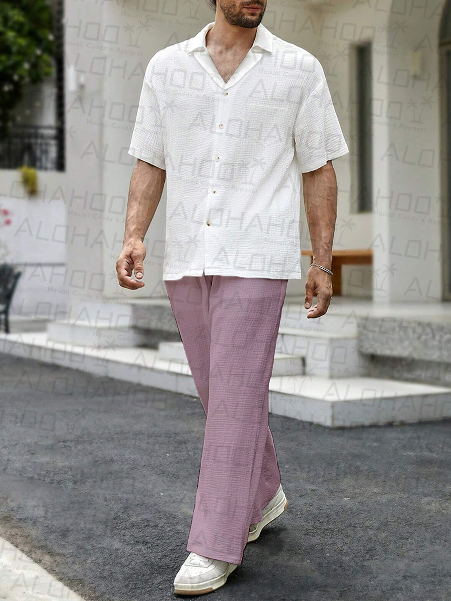 Men's Sets Casual Button Down Wrinkle Free Seersucker Two-Piece Shirt