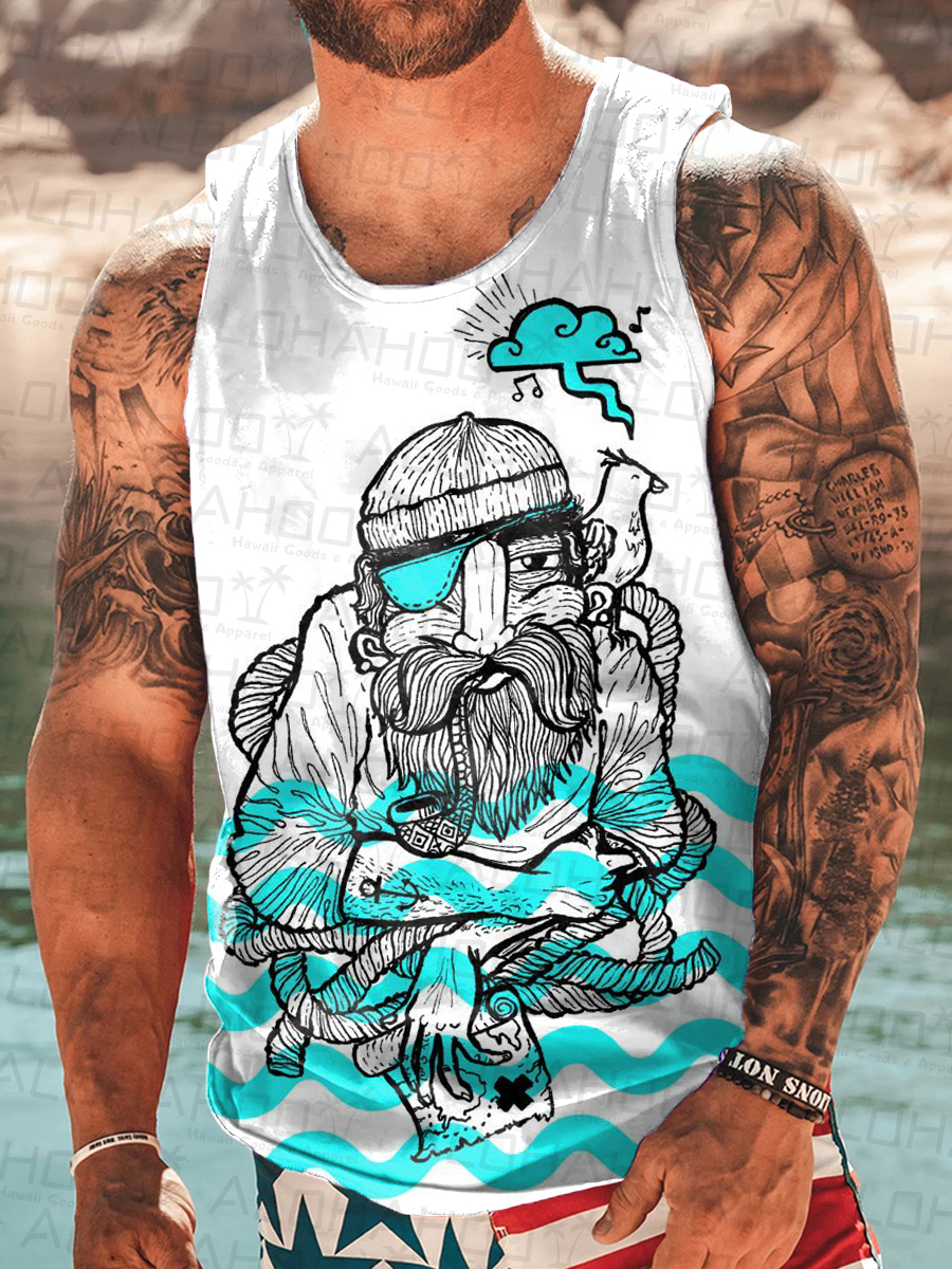 Men's Tank Top Nautical Sailor Art Print Crew Neck Tank T-Shirt