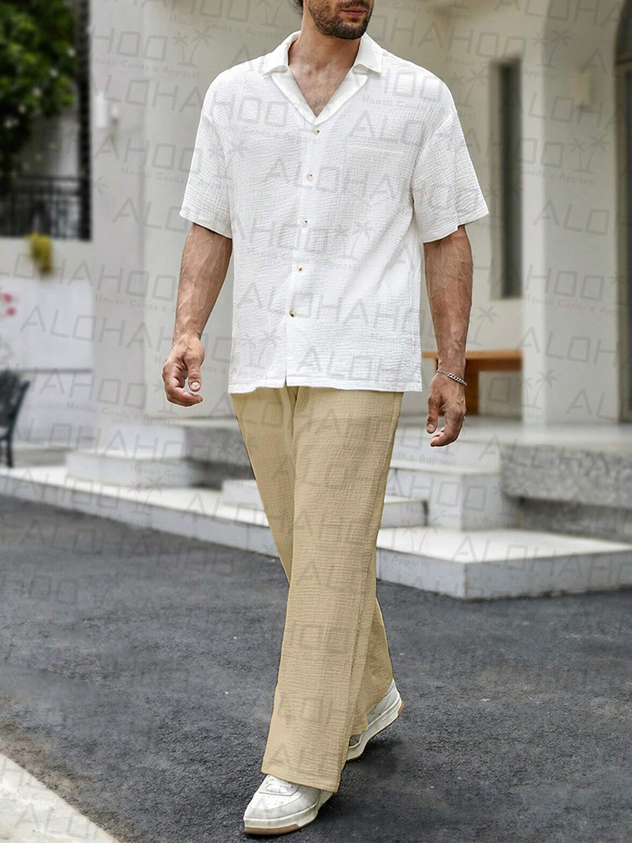 Men's Sets Casual Button Down Wrinkle Free Seersucker Two-Piece Shirt