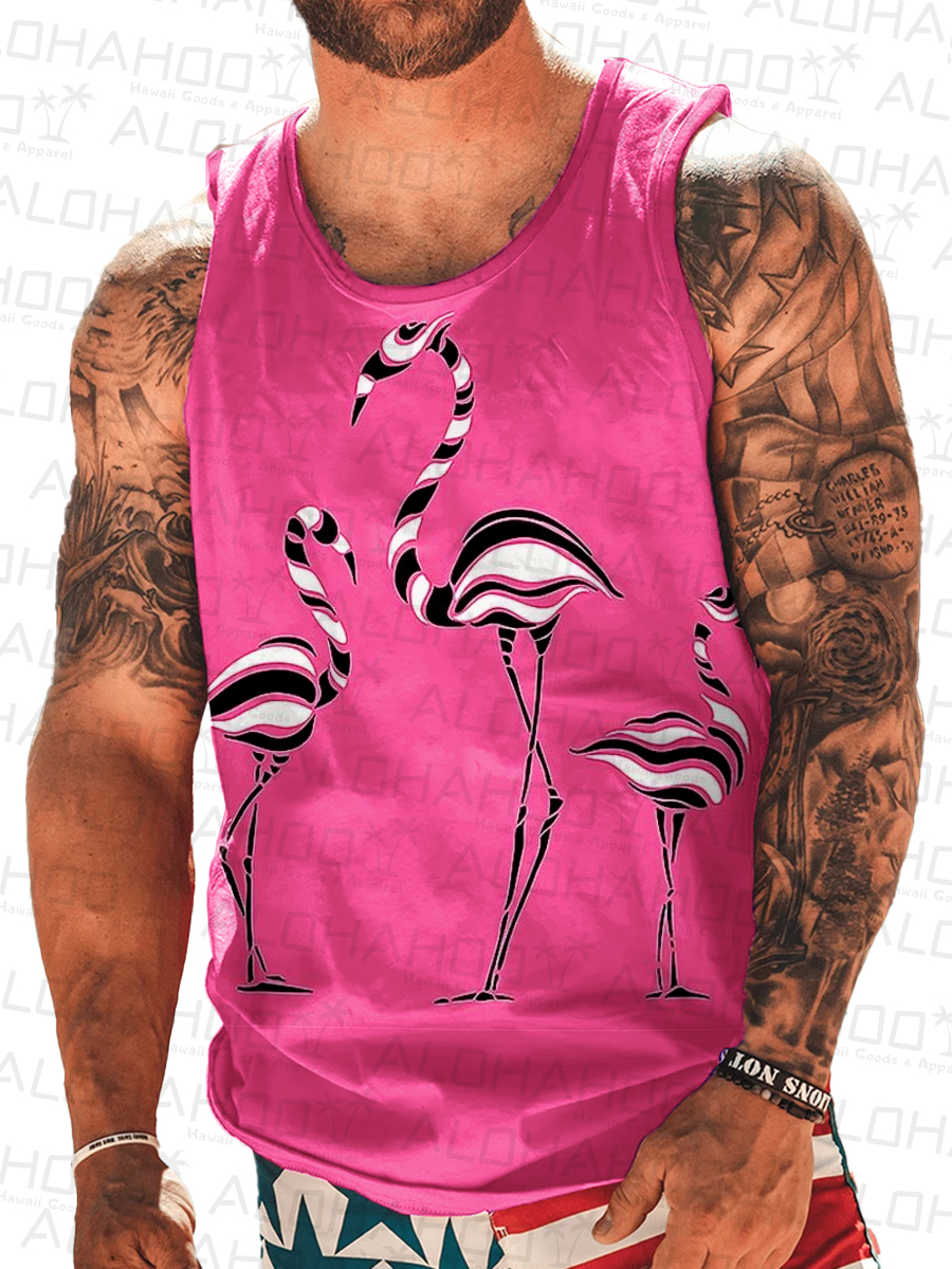 Men's Tank Top Tropical Flamingo Print Crew Neck Tank T-Shirt