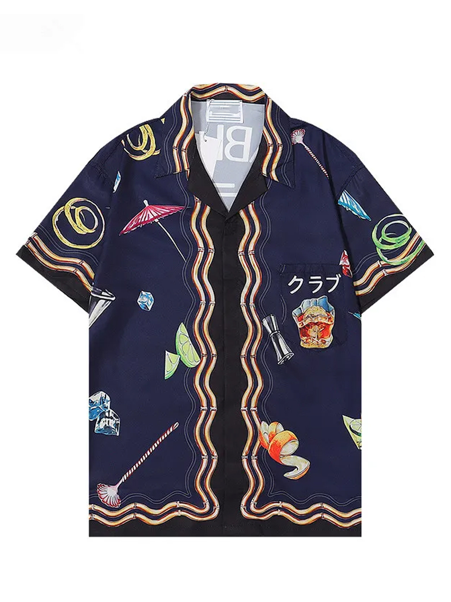 Men's Sets Stylish Casablanca Print Button Pocket Two-Piece Hawaiian Shirt Shorts Set