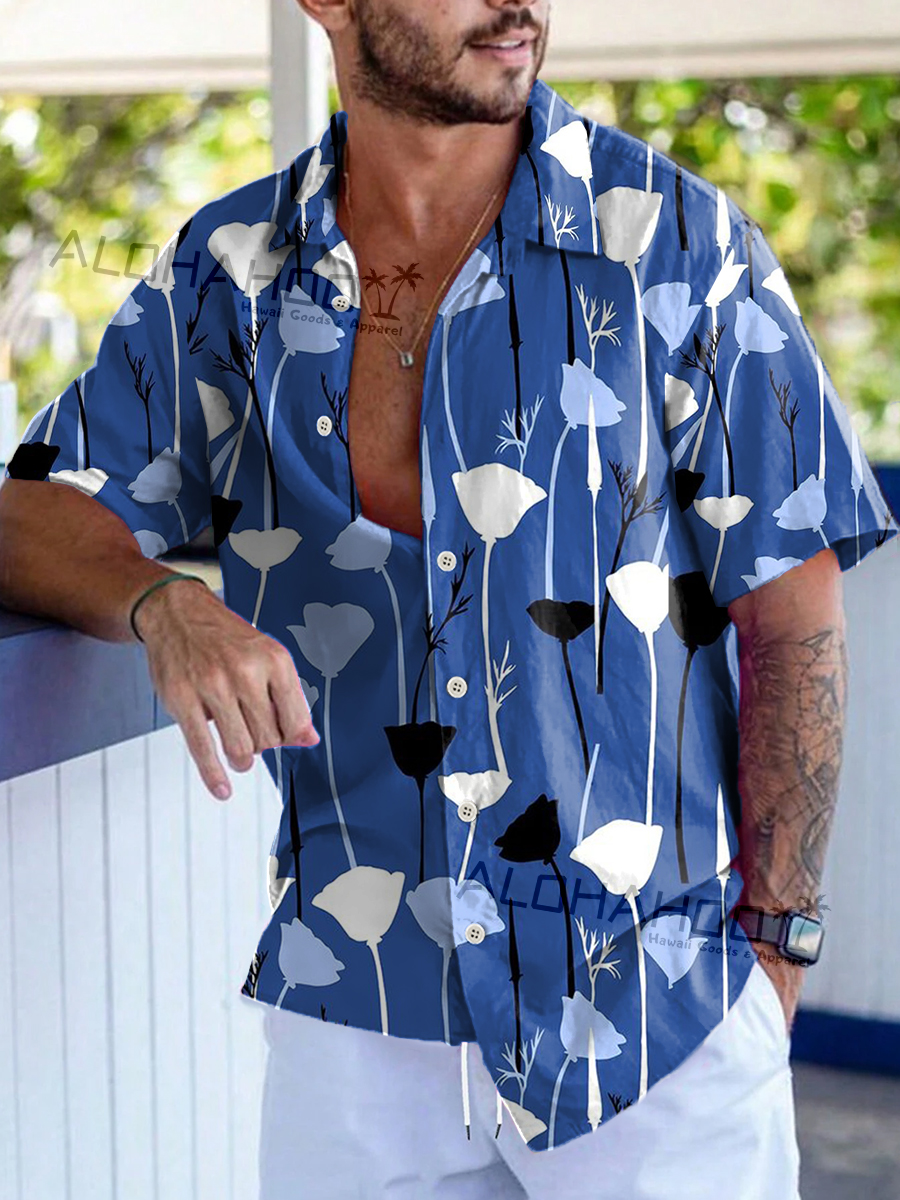 Men's Hawaiian Shirt Floral Art Print Beach Easy Care Short Sleeve Shirt