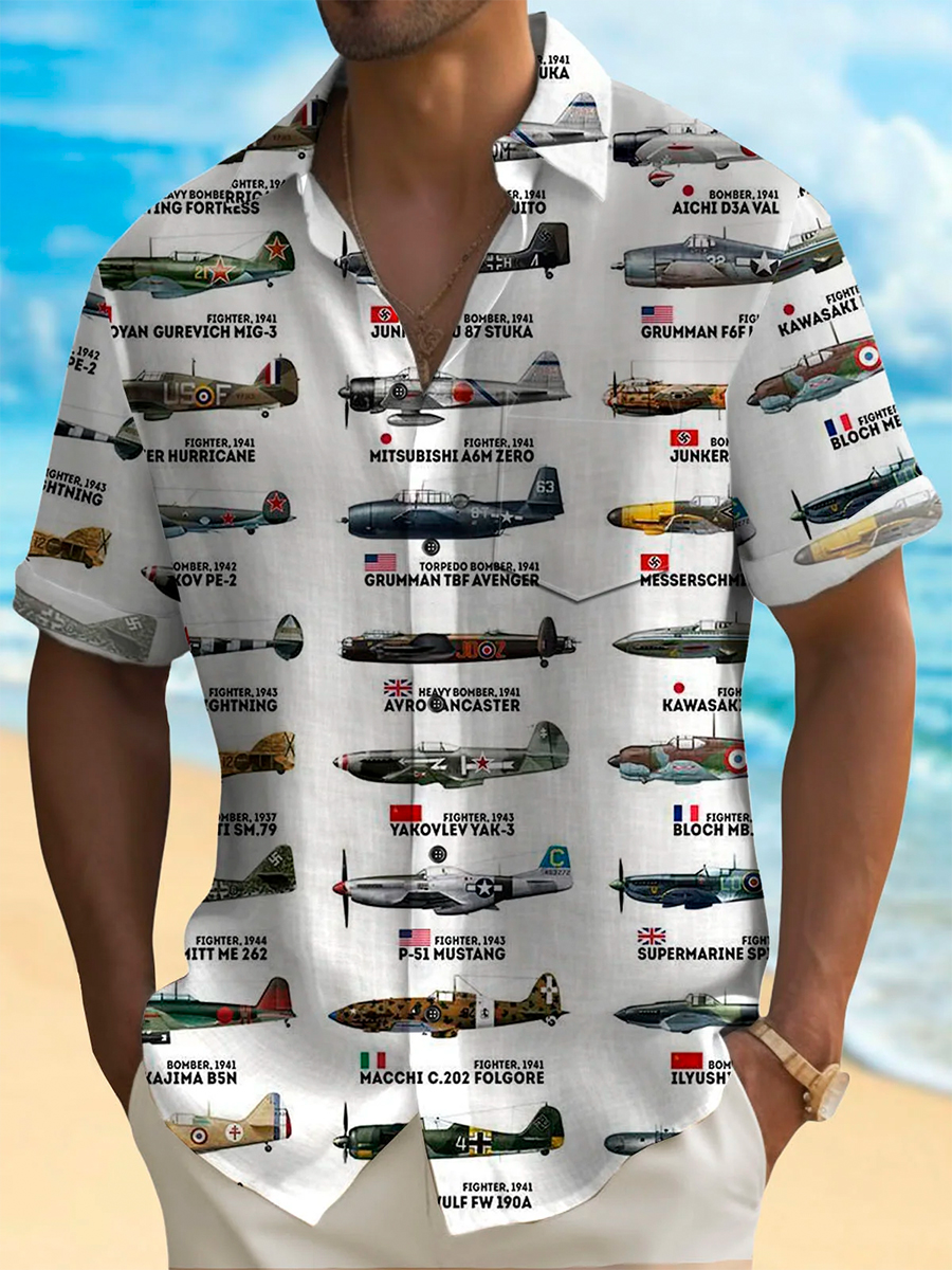Men's Shirt Aircraft In War Print Vacation Oversized Short Sleeve Shirt
