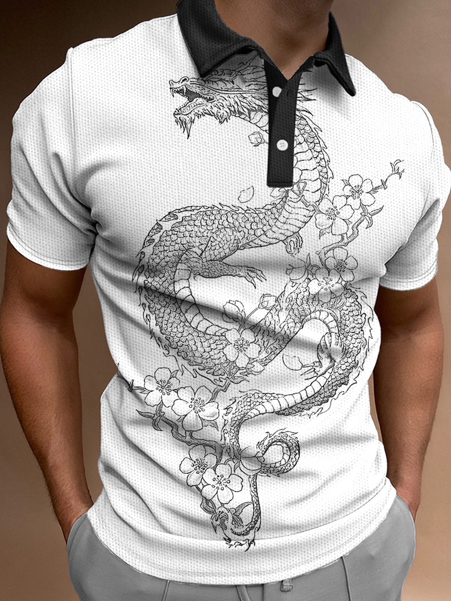 Men's Polo Shirt Dragon Print Short Sleeve Golf Shirt