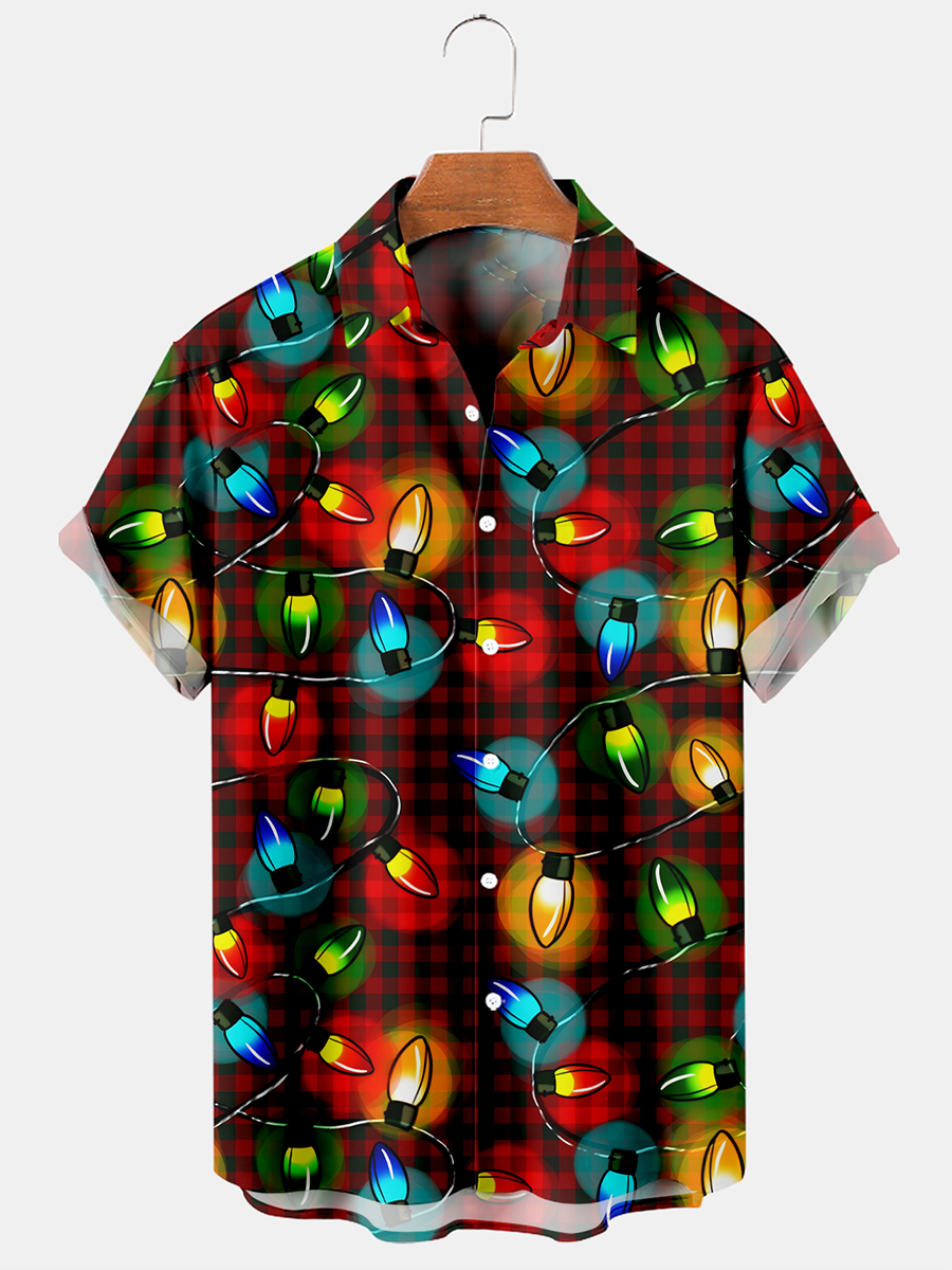 Men's Christmas Vacation Short Sleeve Shirts Christmas lights Print Aloha Shirts