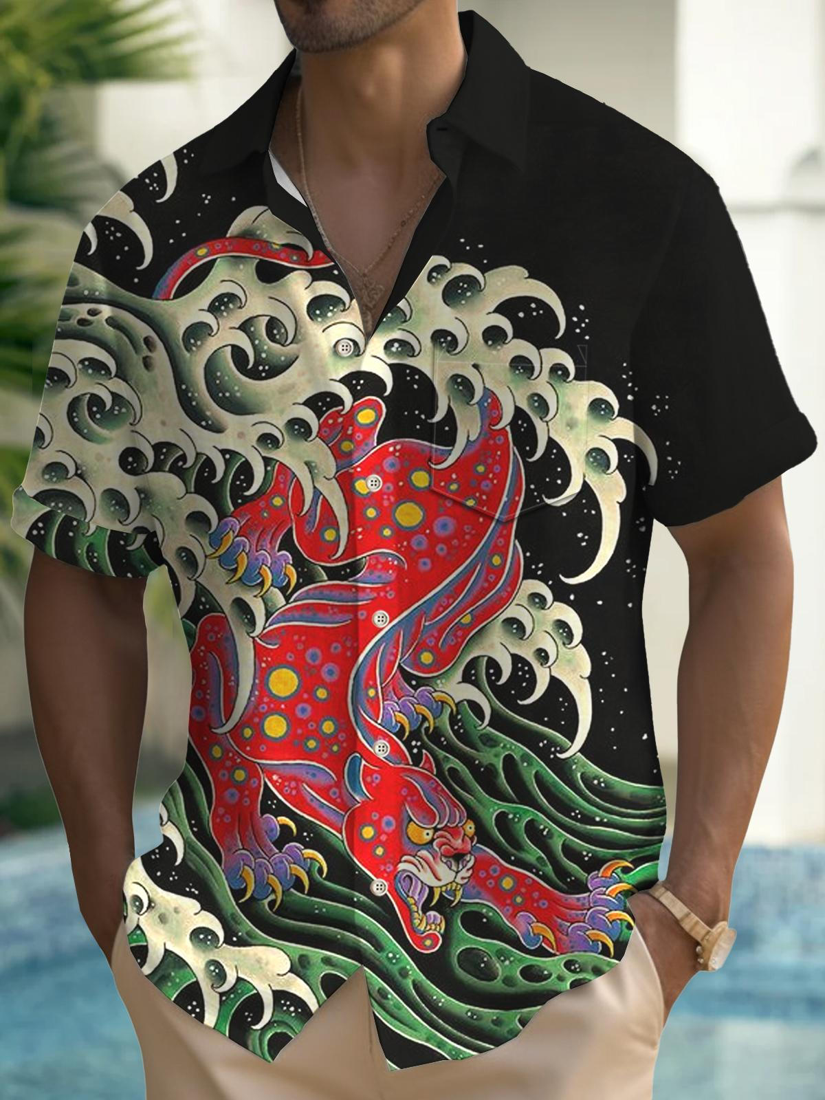 Men's Hawaiian Shirts Art Japanese Style Tiger Pattern Aloha Shirts
