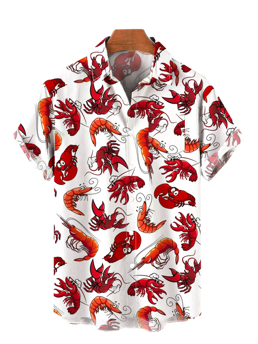 Men's Hawaiian Shirts Art Shrimp Print Aloha Shirts