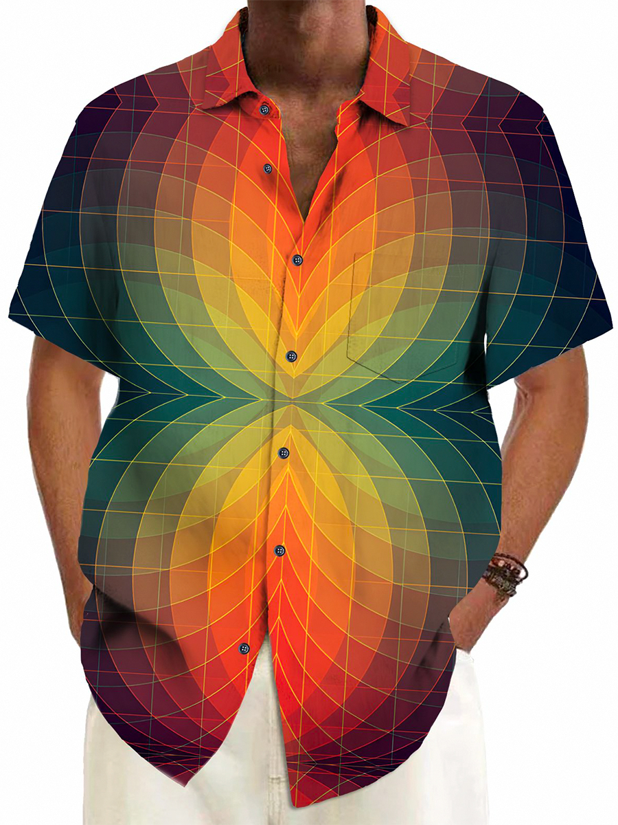 Men's Shirt Vintage Gradient Geometric Print Vacation Oversized Short Sleeve Shirt