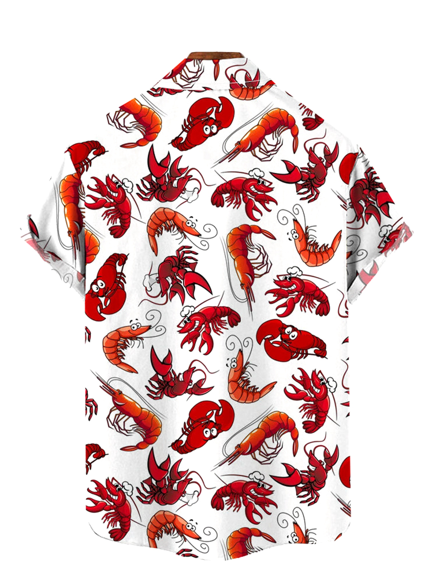 Men's Hawaiian Shirts Art Shrimp Print Aloha Shirts