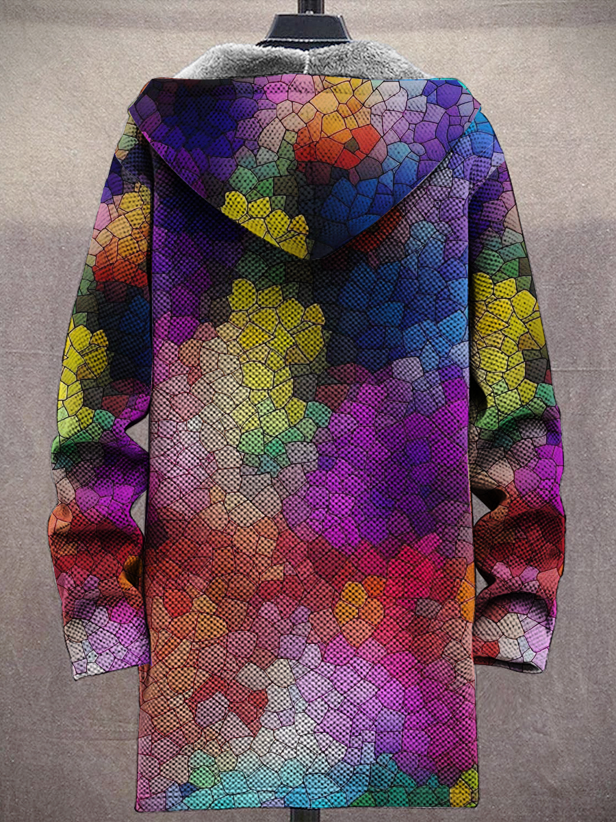 Men's Gradient Geometry Print Hooded TwoPocket Fleece Cardigan