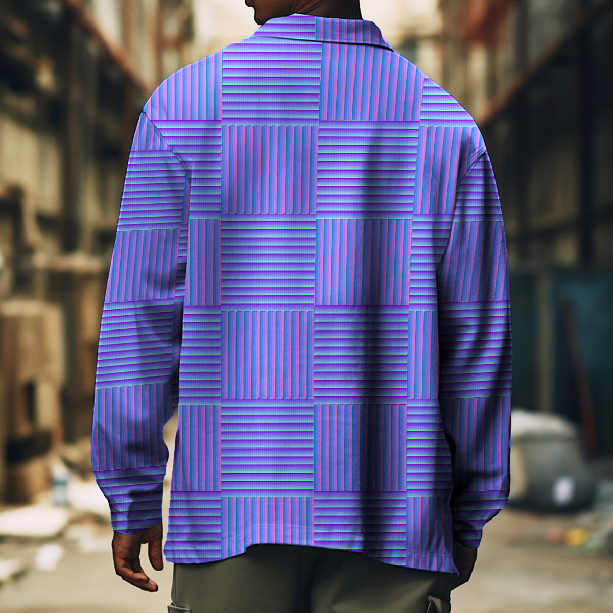 Men's Casual Jacket Technology Style Plaid Print Long Sleeve Pockets Jacket