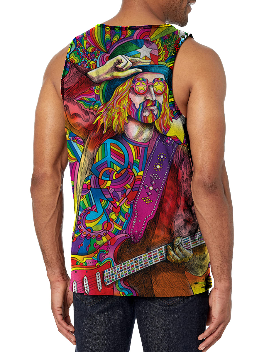 Hippie Musician 60's Style Print Sleeveless Tank Top