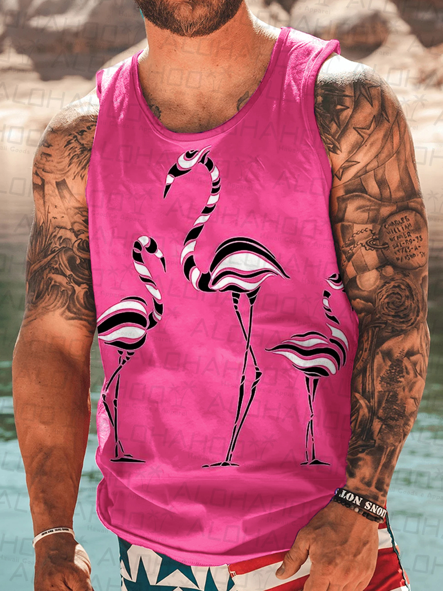 Men's Tank Top Tropical Flamingo Print Crew Neck Tank T-Shirt