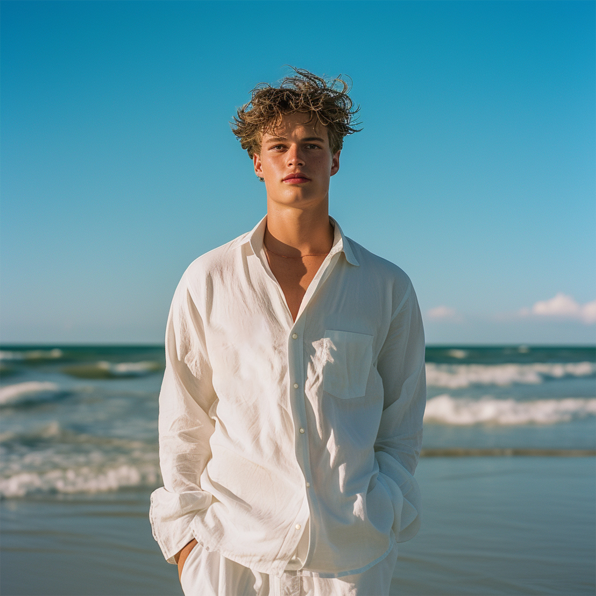 Basic Solid Color Long Sleeve Pocket Hawaiian Shirt