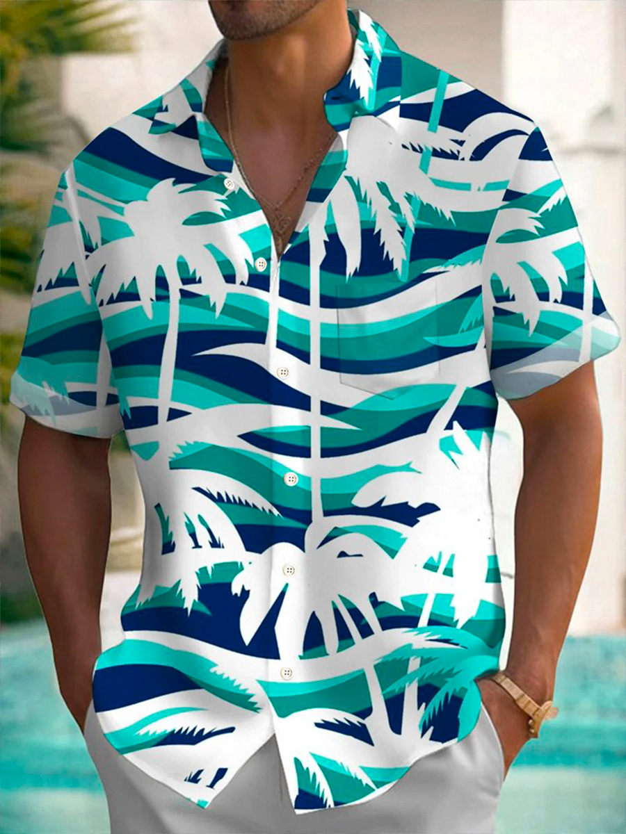 Men's Shirt Art Stripes Print Vacation Oversized Short Sleeve Shirt