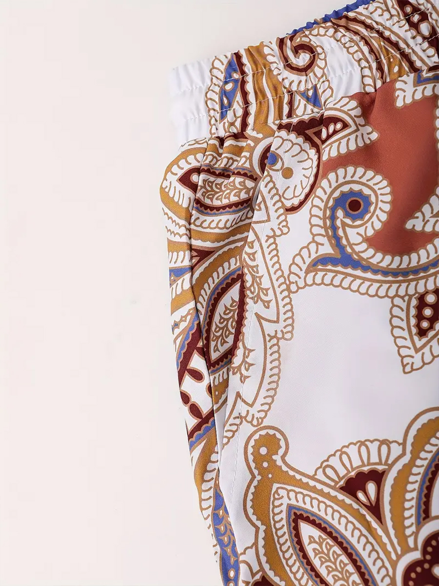 Men's Sets Hawaiian Vintage Paisley Print Button Pocket Two-Piece Shirt Shorts Set