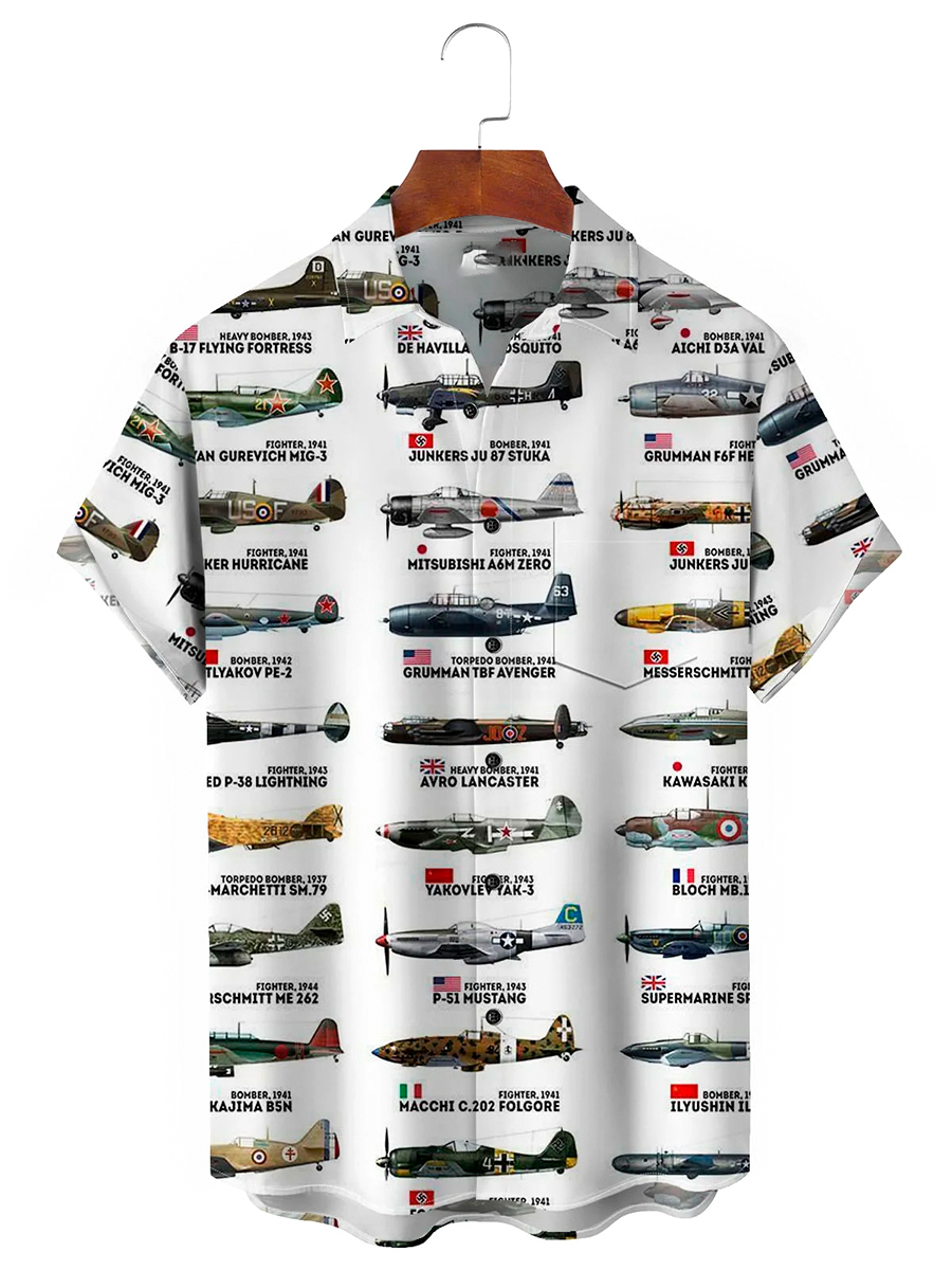 Men's Shirt Aircraft In War Print Vacation Oversized Short Sleeve Shirt