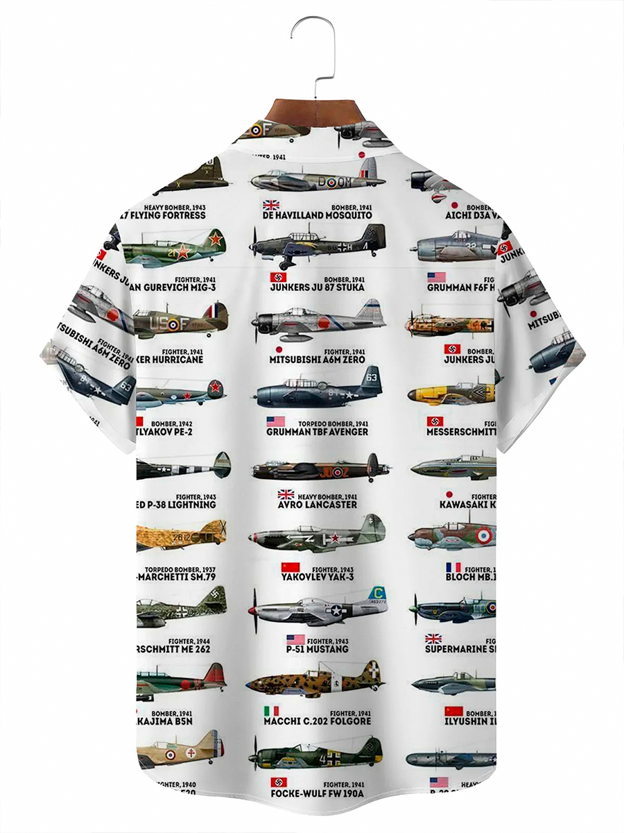 Men's Shirt Aircraft In War Print Vacation Oversized Short Sleeve Shirt