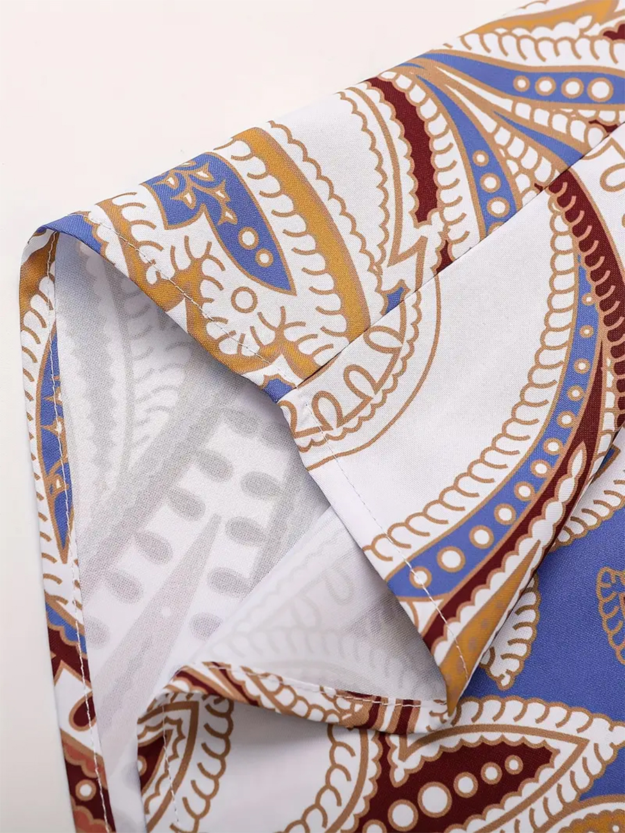 Men's Sets Hawaiian Vintage Paisley Print Button Pocket Two-Piece Shirt Shorts Set