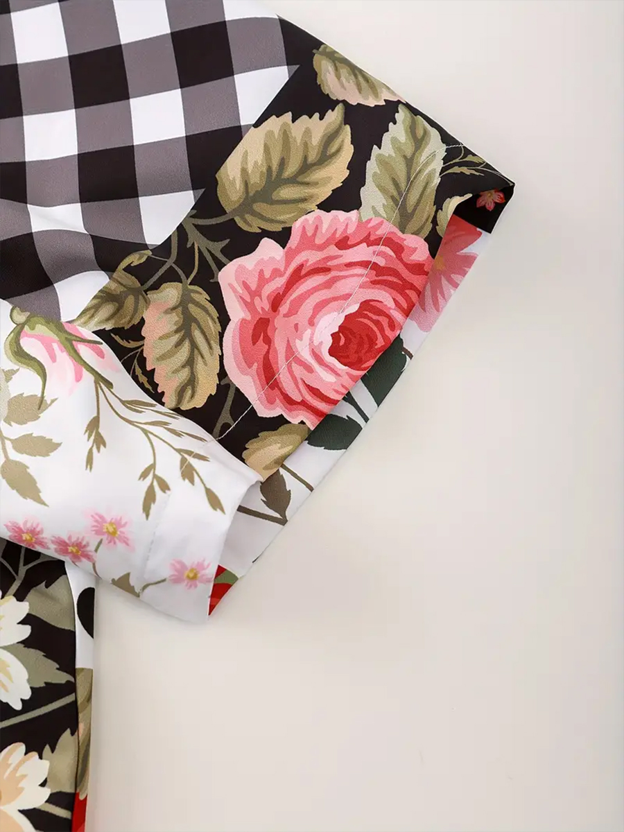 Men's Sets Floral Patchwork Button Down Two-Piece Shirt Shorts Set