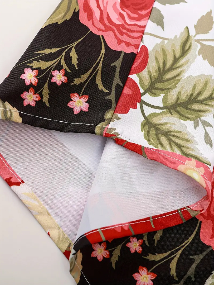 Men's Sets Floral Patchwork Button Down Two-Piece Shirt Shorts Set