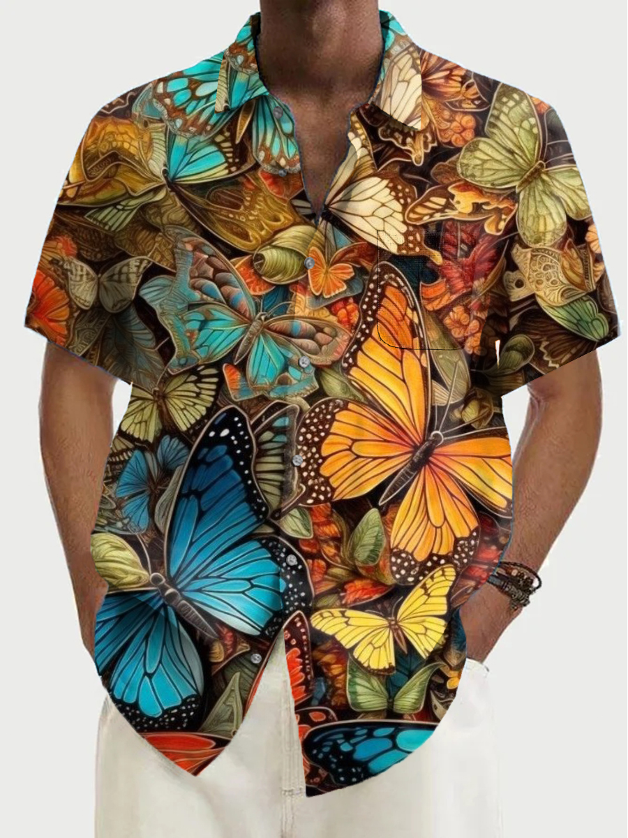 Men's Shirt Butterfly Art Pattern Vacation Oversized Short Sleeve Shirt