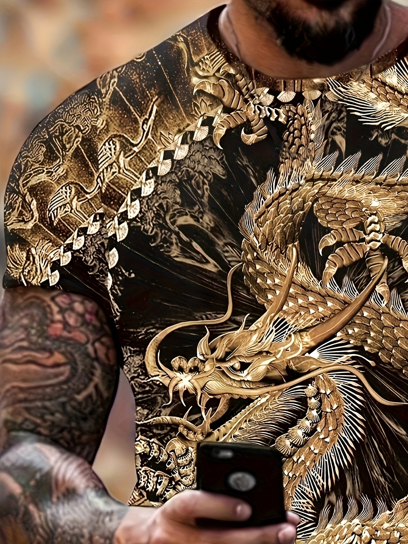 Men's Casual Japanese Style Dragon Print T-Shirt