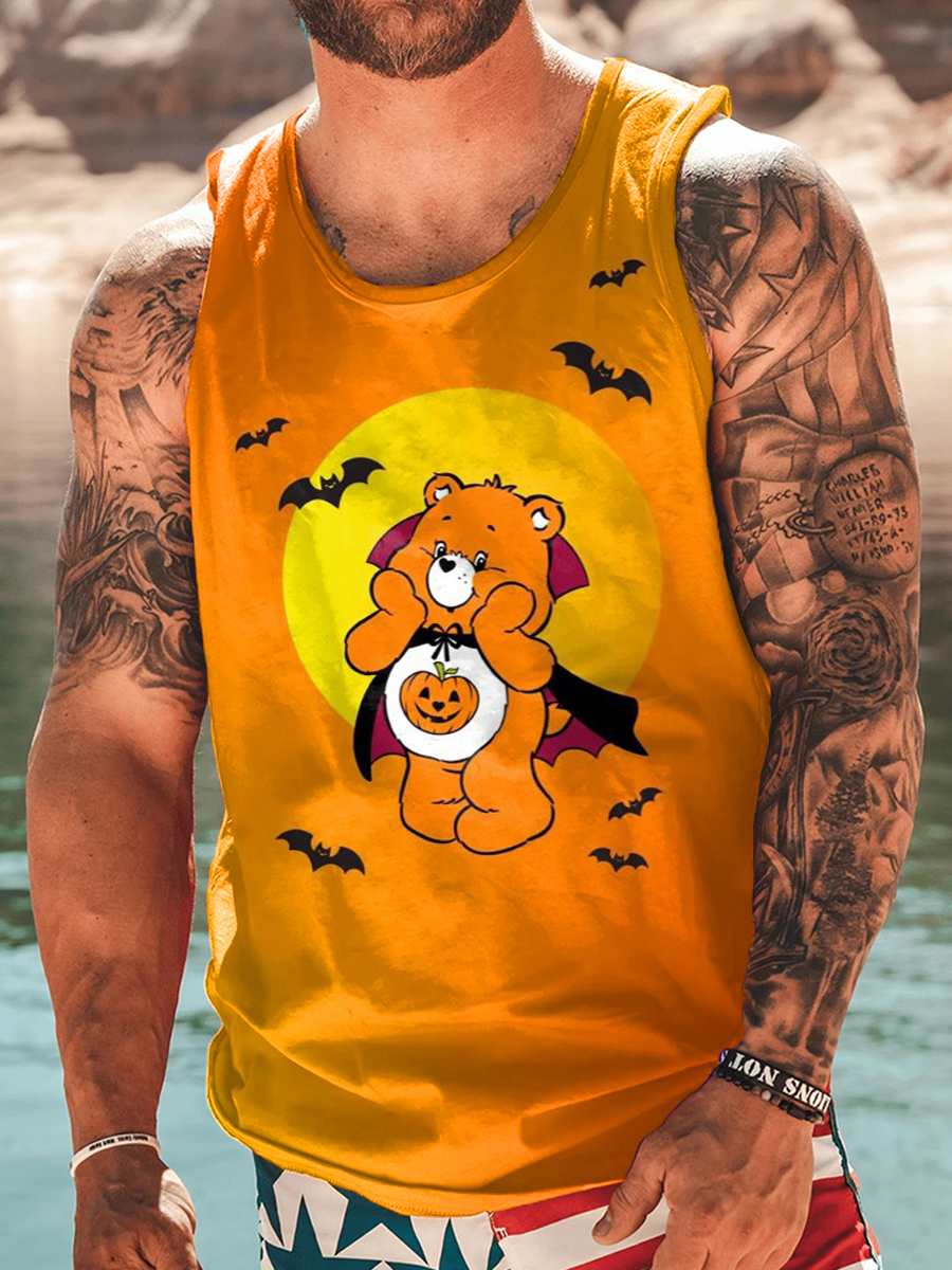 Men's Halloween Tank Top Cartoon Bear Pattern Shirt