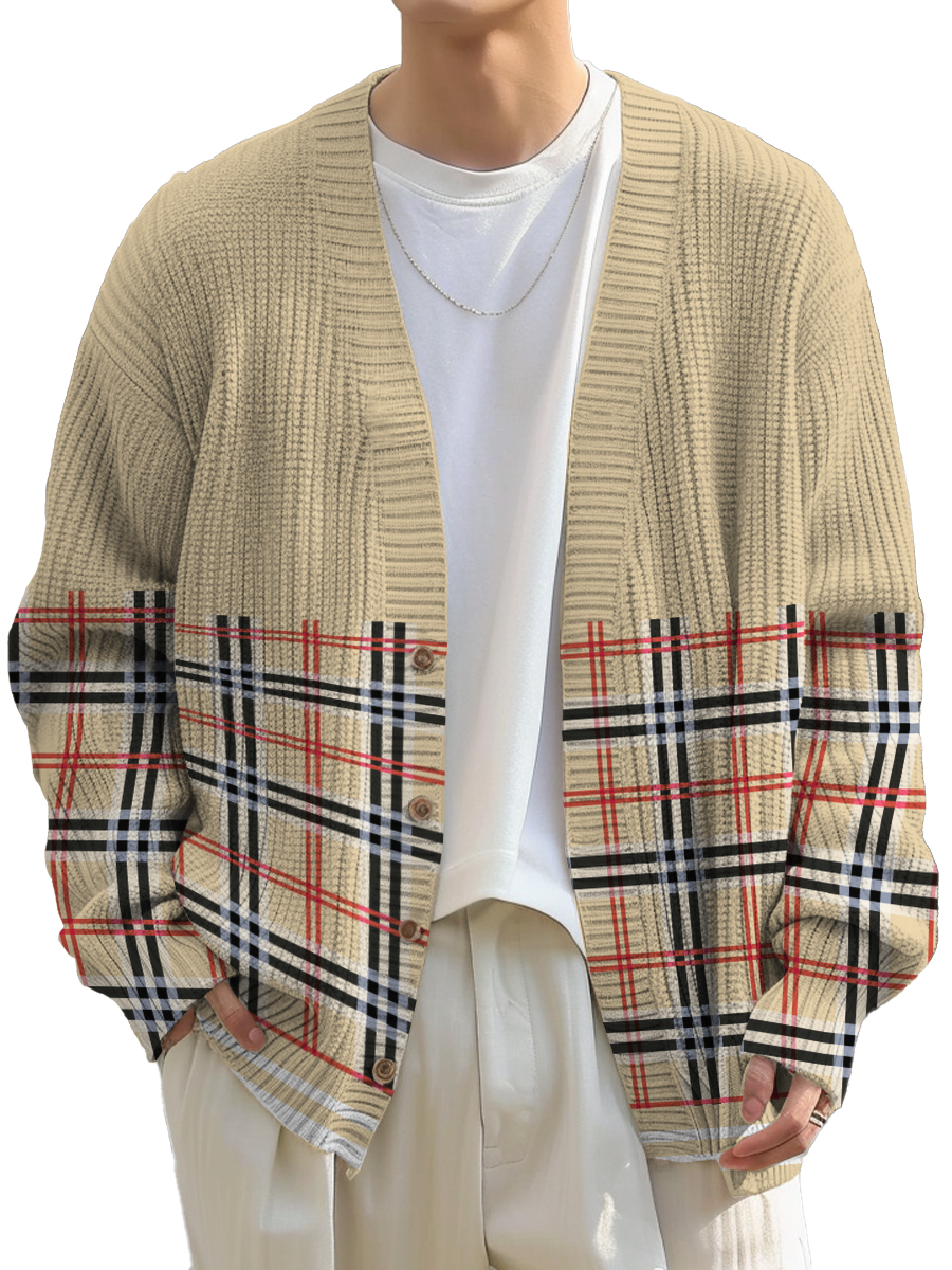 Men's Stylish Retro Plaid Buttoned Cardigan Sweater