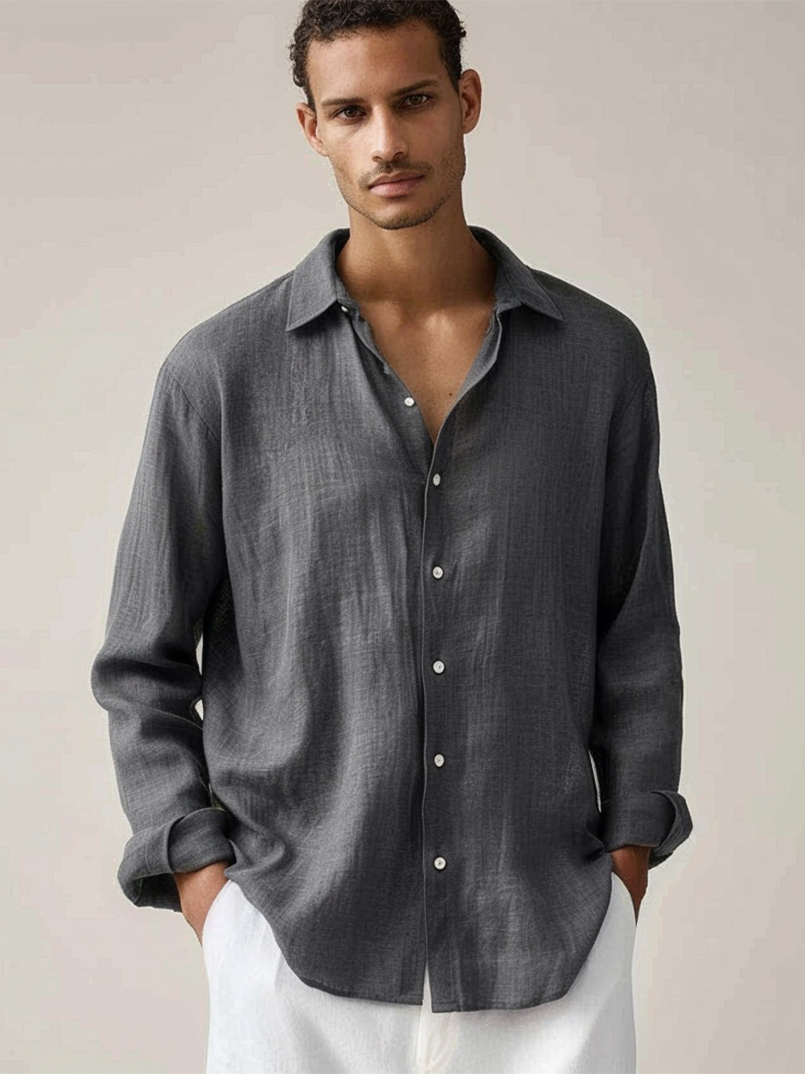 Men's Cotton-Linen Shirt Basics Solid Color Breathable Plus Size Shirts