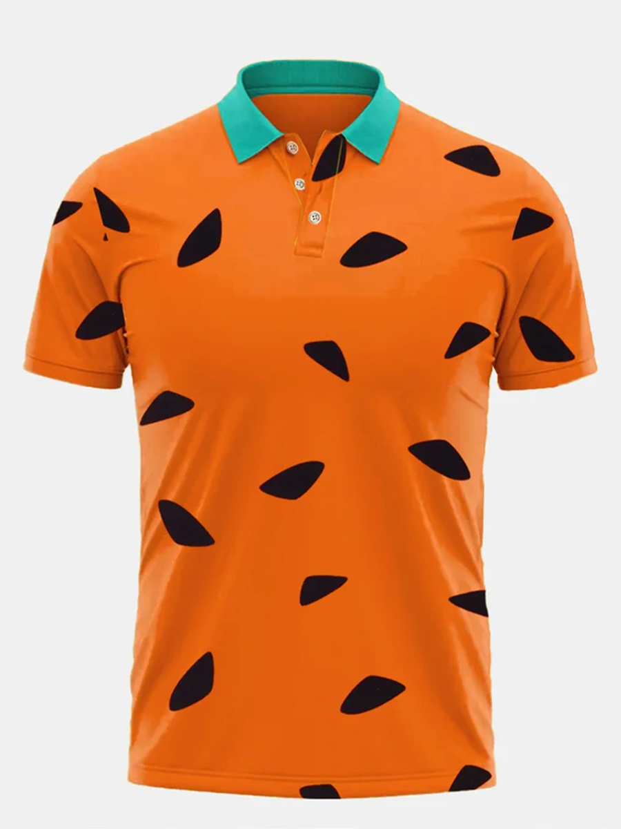 Men's Polo Shirts 50's Vintage Cartoon Orange Casual Tops