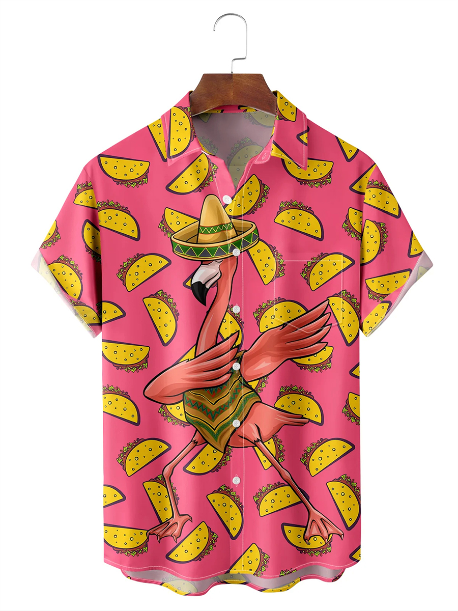 Moisture-wicking Taco Flamingo Chest Pocket Casual Shirt