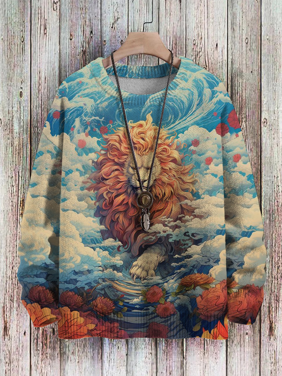 Men's Sweater Lion Art Pattern Pullover Print Casual Sweater