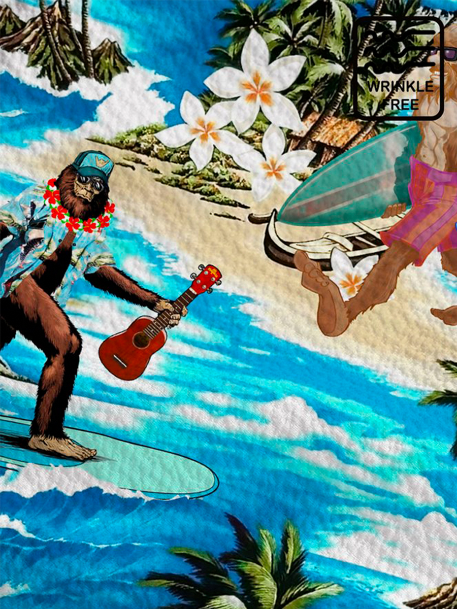 Men's Hawaiian Shirts Beach Vacation Bigfoot Wrinkle Free Seersucker Aloha Camp Pocket Shirts