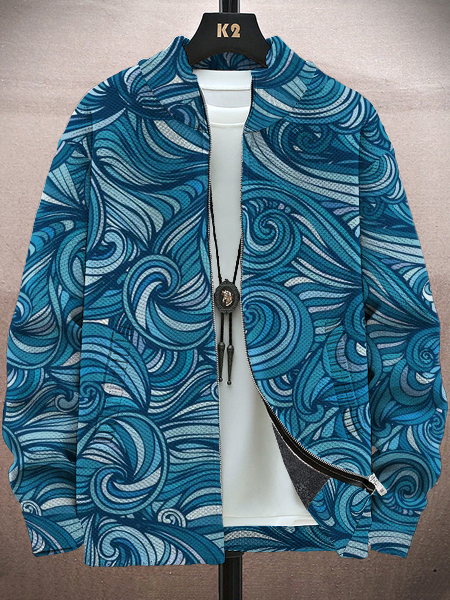 Men's Jacket Post Impression Pattern Print Long-Sleeved Zip Cardigan Jacket