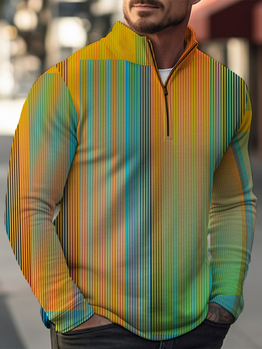 Stripes Pattern Casual Zip Long Sleeve Sweater