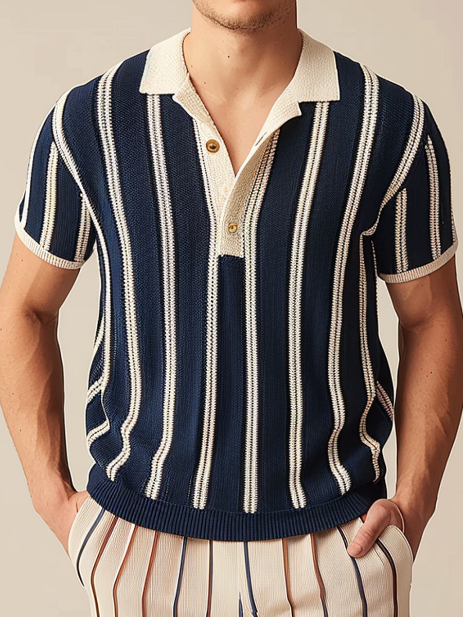 Men's Retro Stripes Knit Polo Shirt